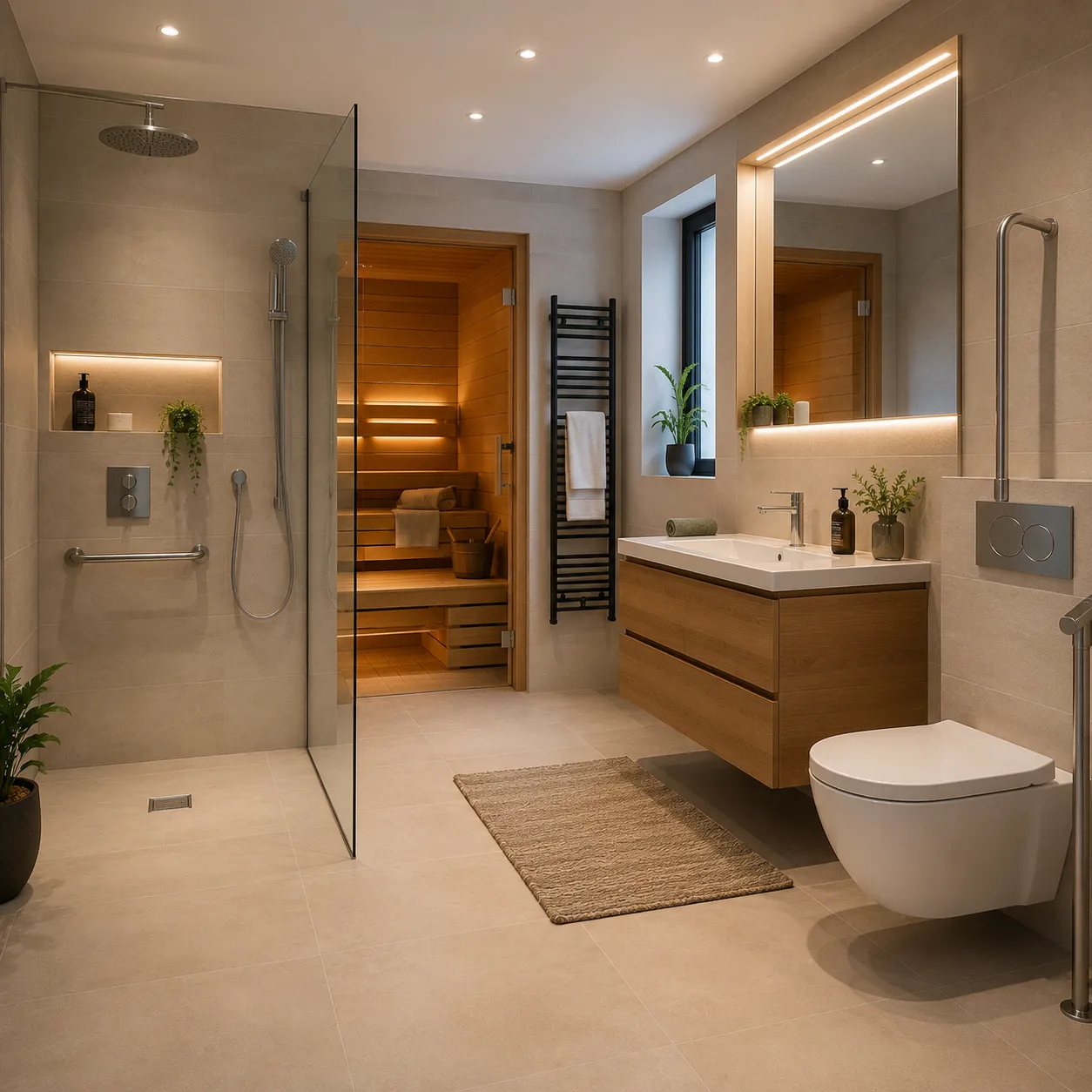 Beispielbild: modernes barrierefreies Bad mit Sauna von Lang & Langer